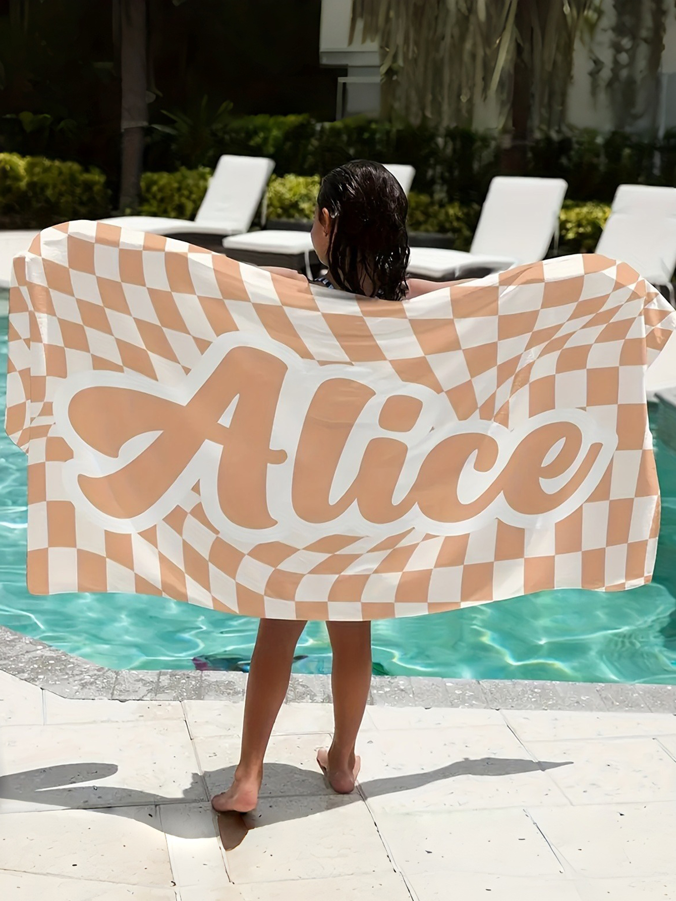 Checkered Text Personalized Beach Towel